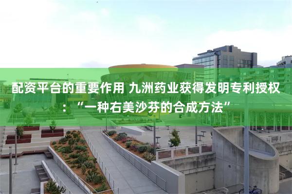 配资平台的重要作用 九洲药业获得发明专利授权：“一种右美沙芬的合成方法”