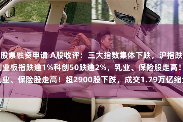 股票融资申请 A股收评：三大指数集体下跌，沪指跌0.55%，深证成指、创业板指跌逾1%科创50跌逾2%，乳业、保险股走高！超2900股下跌，成交1.79万亿缩量3246亿